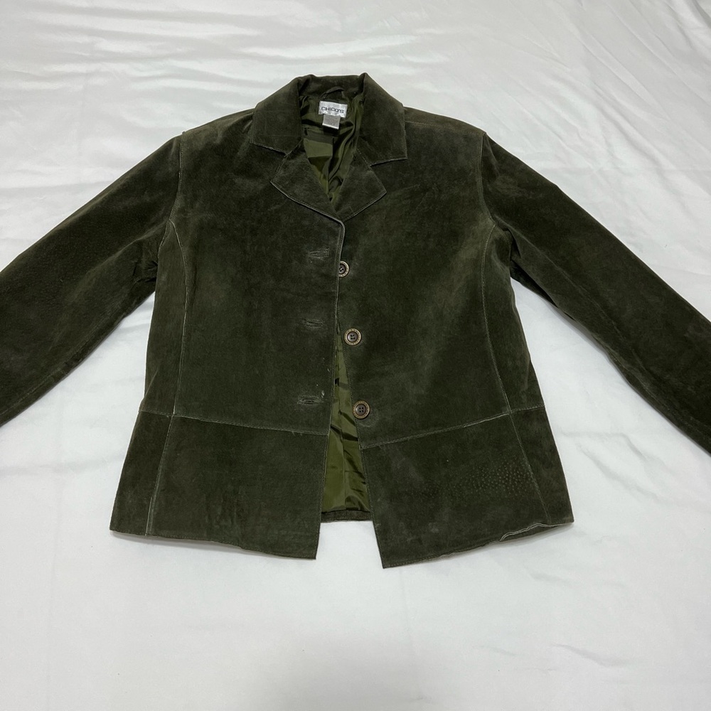 Green 100% leather Chico’s jacket